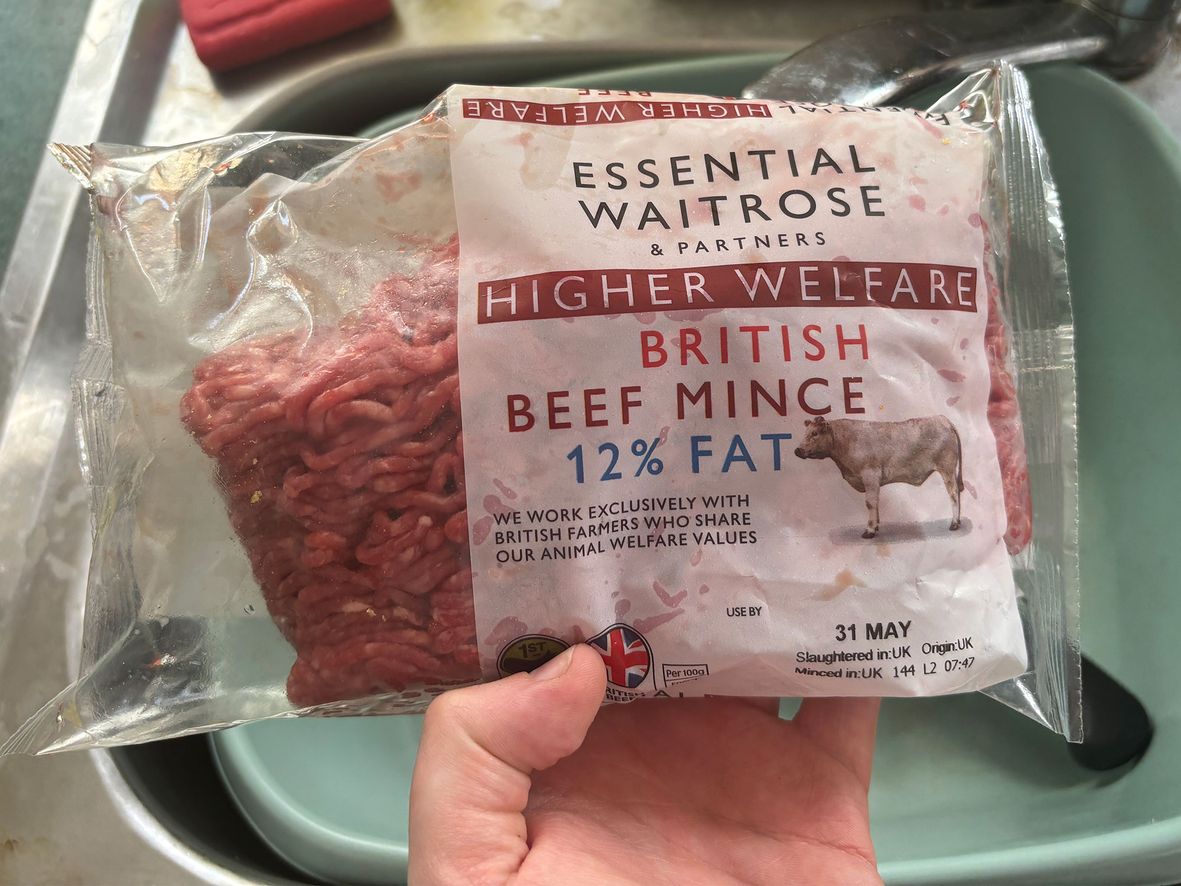 Beef mince from Waitrose that had leaked 