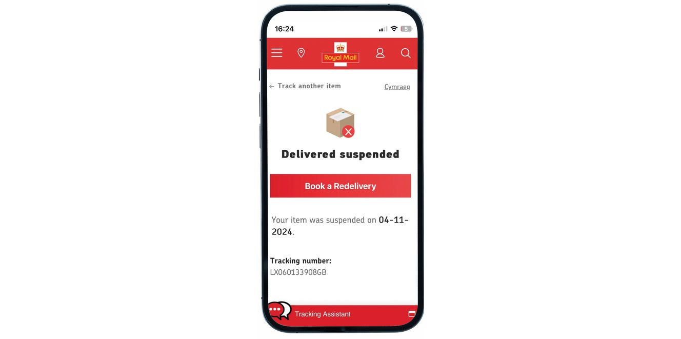 This is a real example of a copycat Royal Mail website, supplied by the Cyber Defence Alliance. It starts with a believable message.