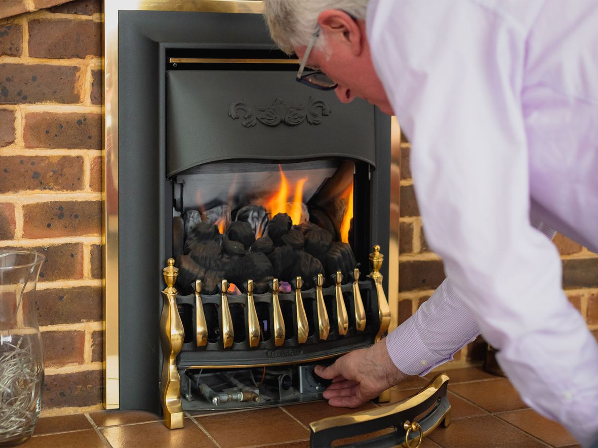 A traditional, open-front gas fire