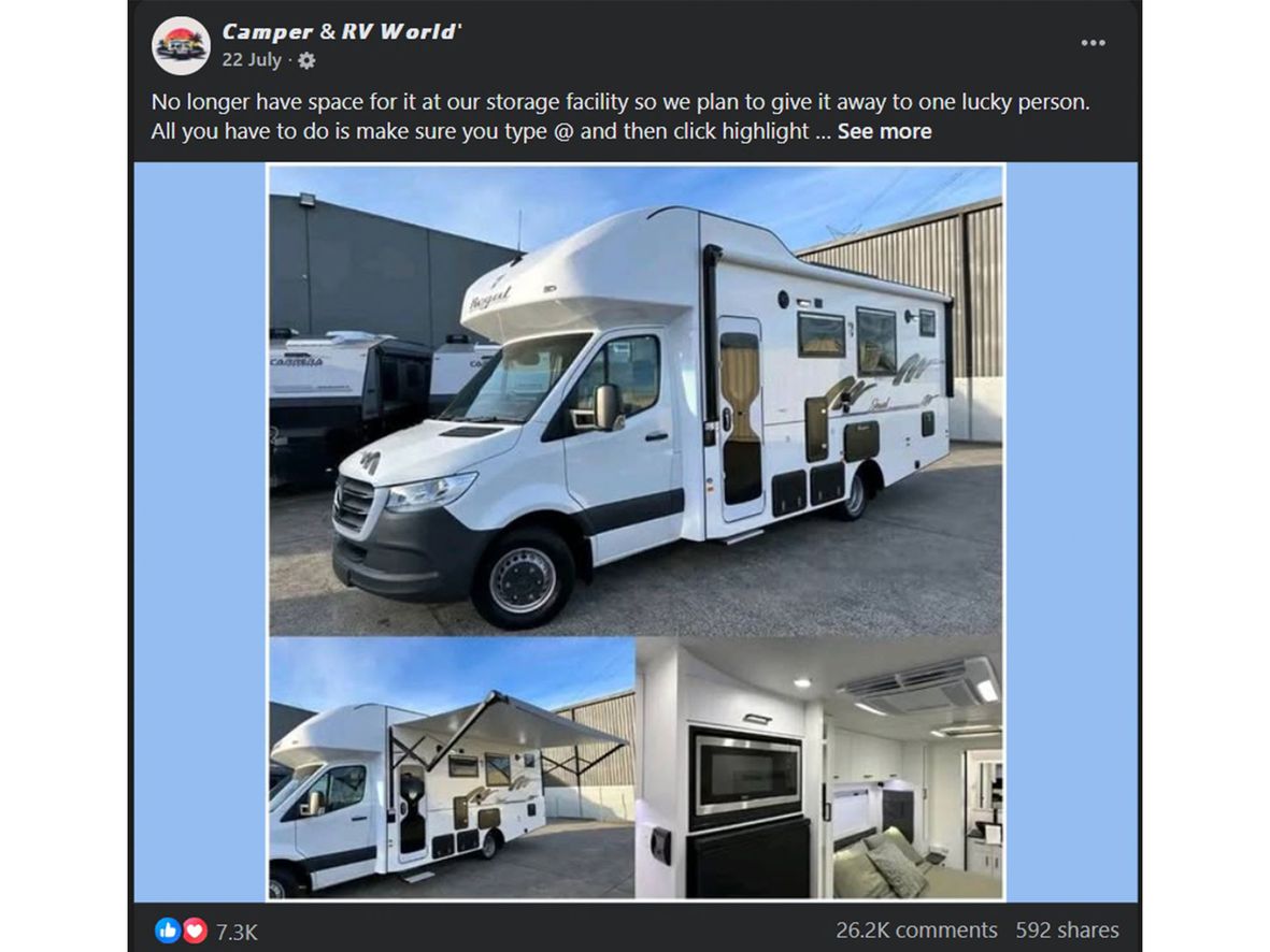An advert on Facebook claiming to give away a van