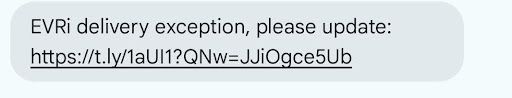 Example of a fake Evri message