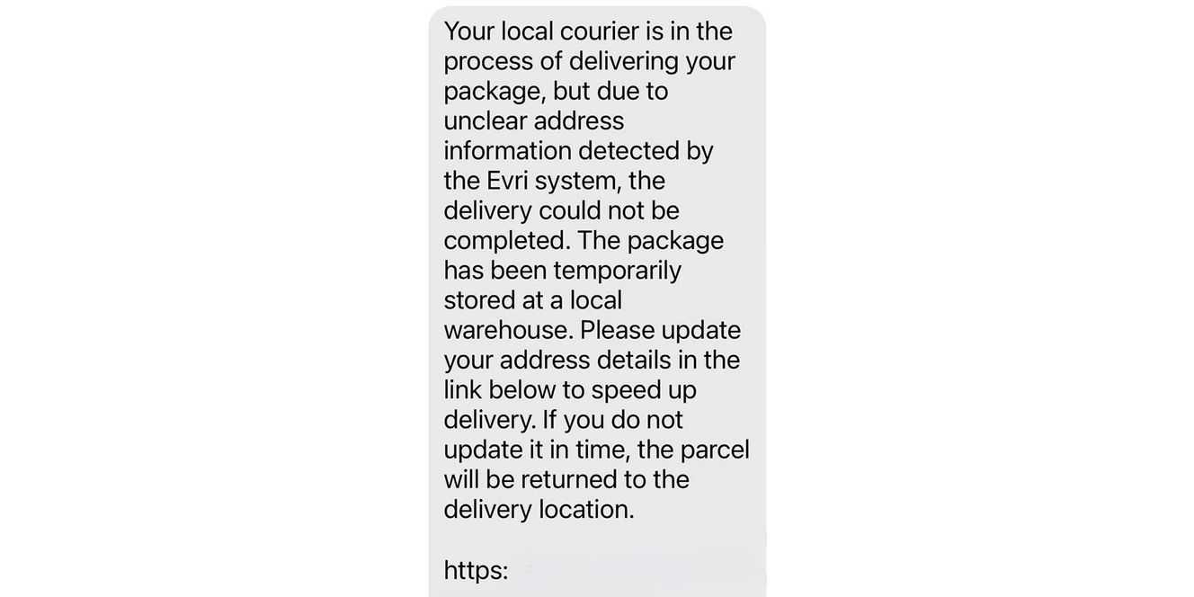 A scam text impersonating Evri