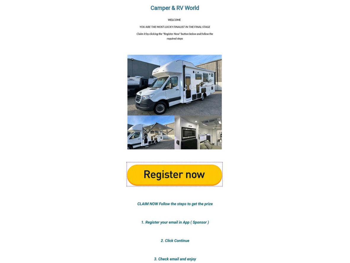 A website claiming to give away a van