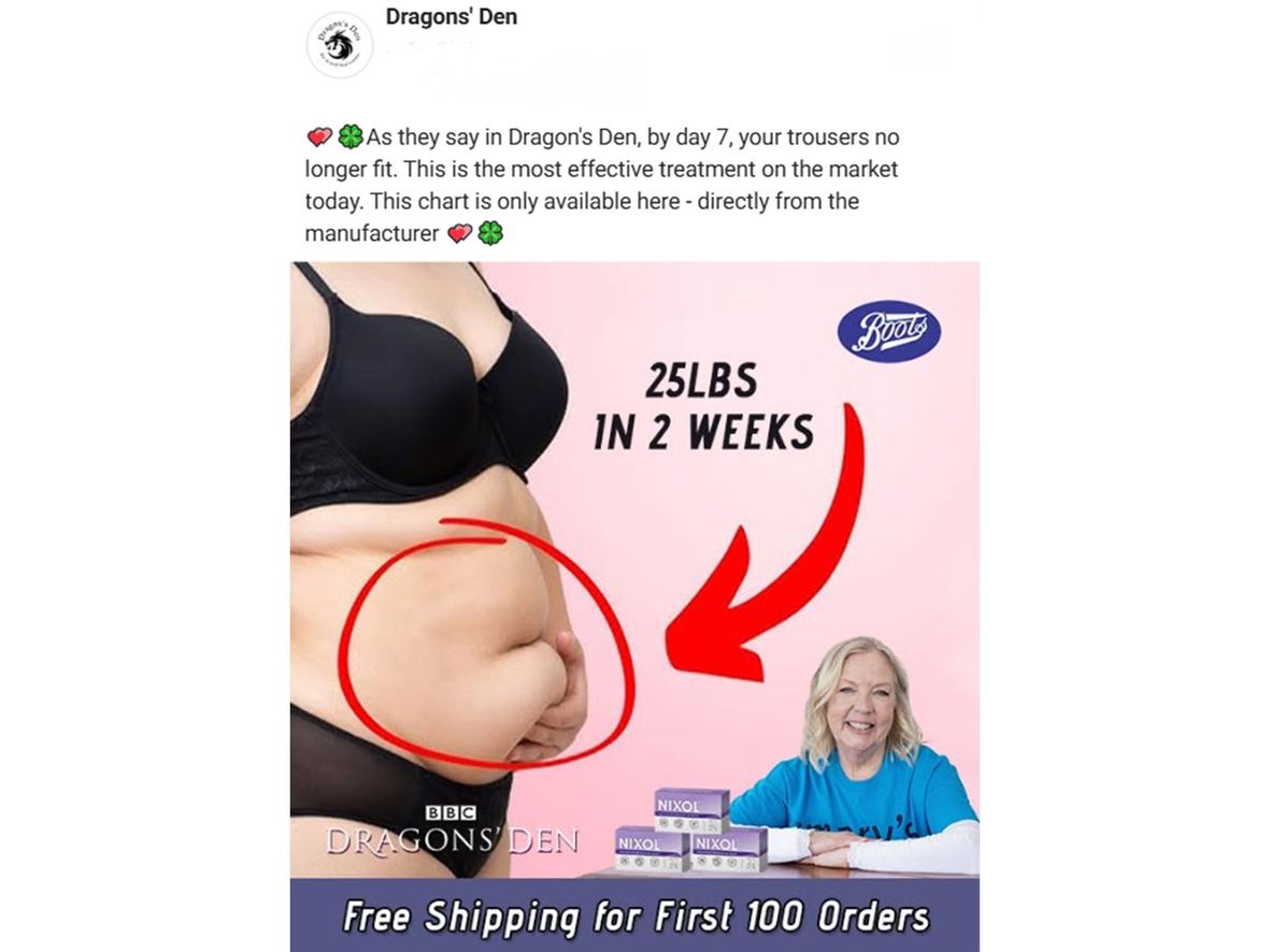An advert posted on social media advertising Nixol diet pills