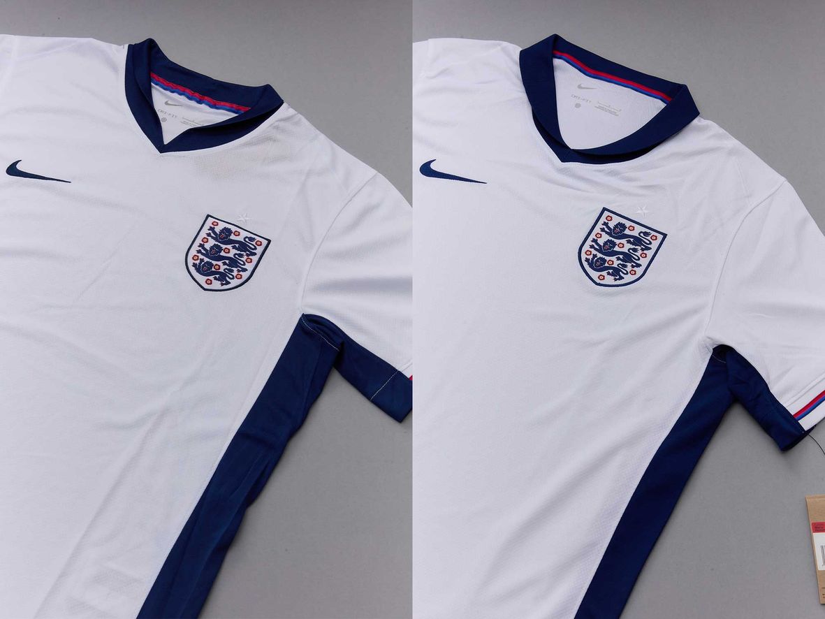 Fake vs real England football shirt