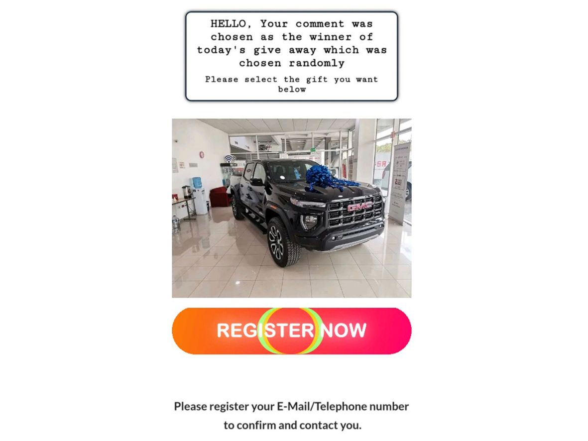A website claiming to give away a luxury car
