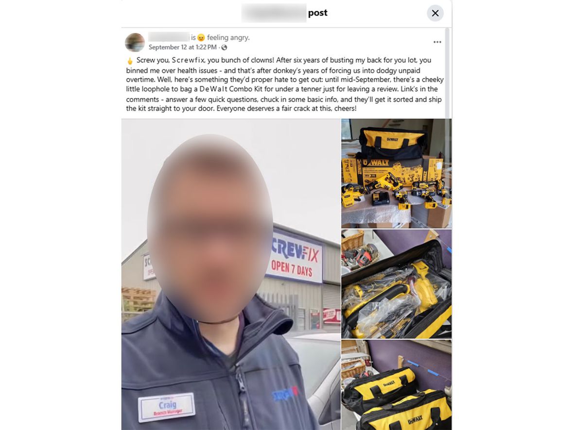 Fake Facebook post about Screwfix