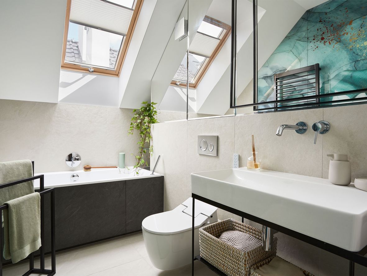 modern bathroom in loft conversion with skylight