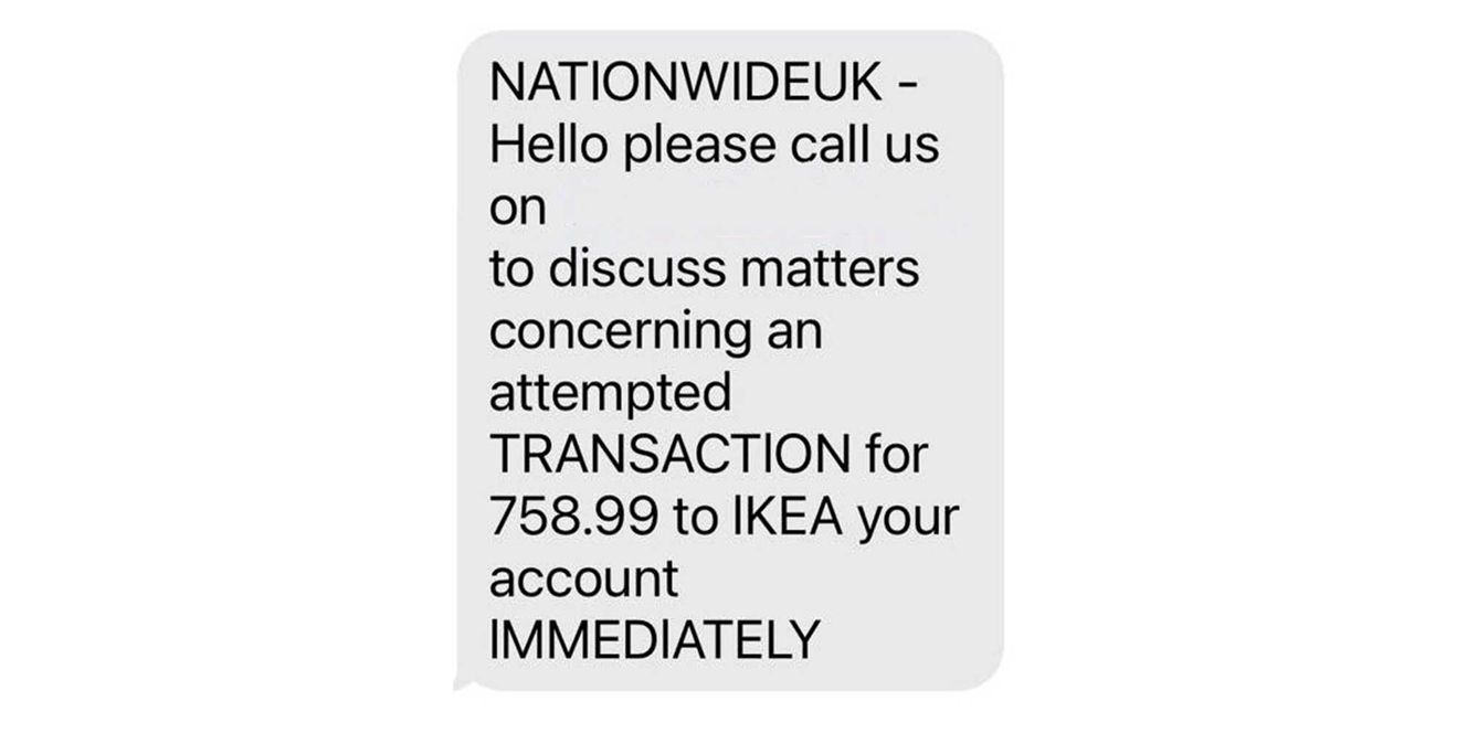 A scam text impersonating Nationwide
