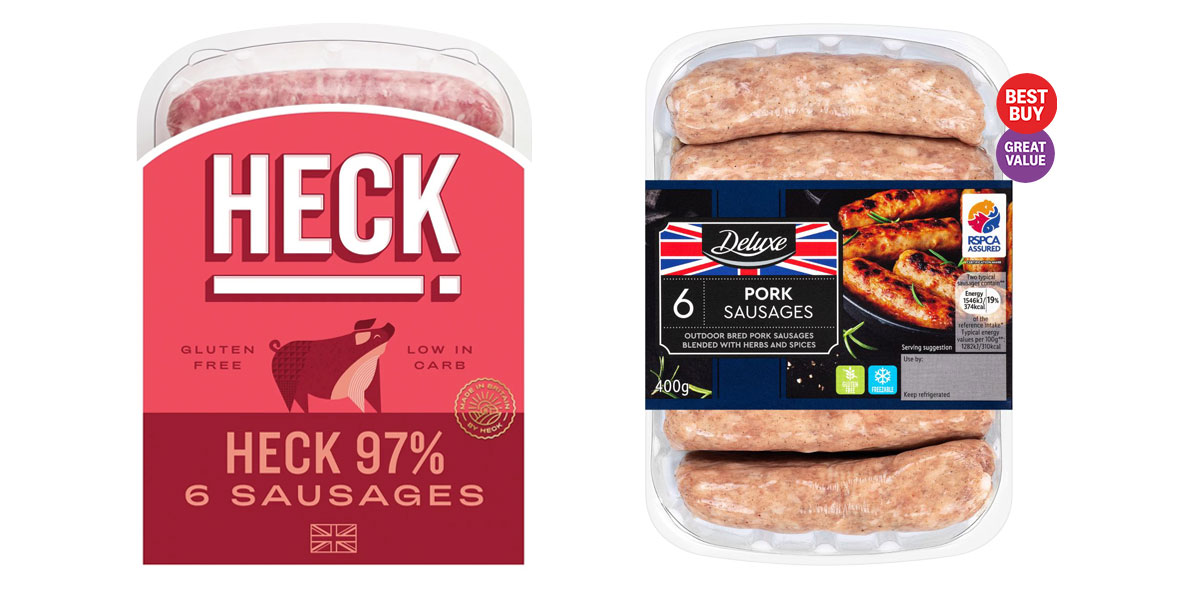 Heck 97% Pork Sausages and Lidl Deluxe Pork Sausages