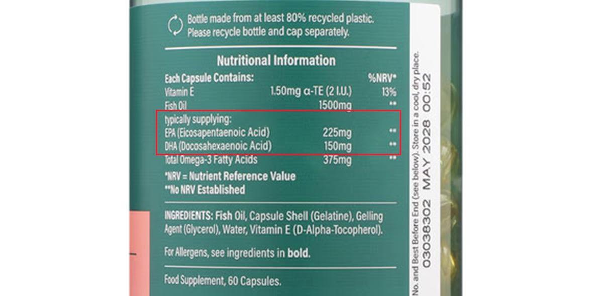 The label of an omega 3 supplement