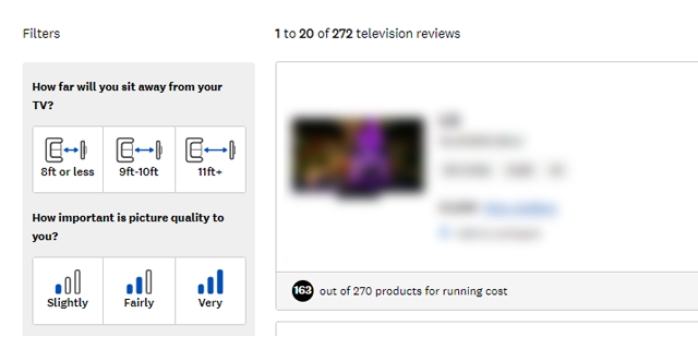 TV filters screenshot