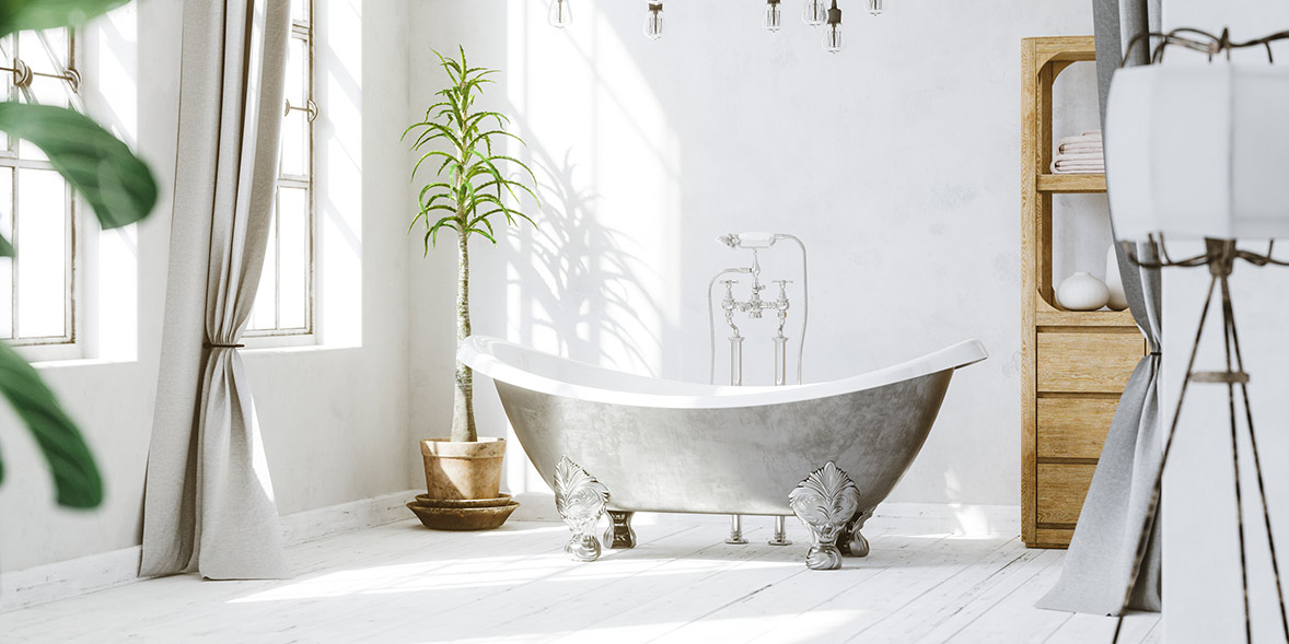 A traditional bathroom with freestanding bath