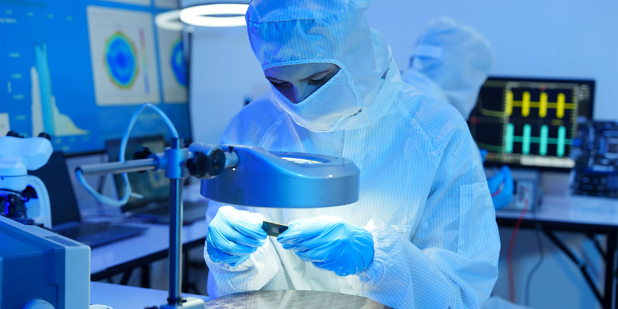 Someone examining a computer chip