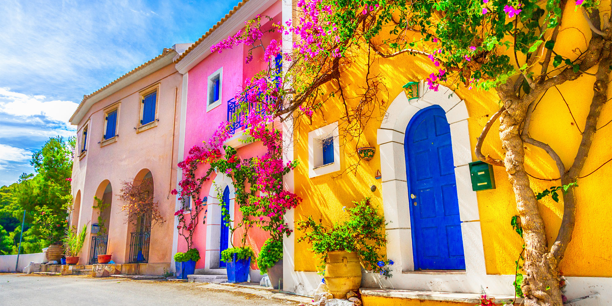 pastel houses in Kefalonia