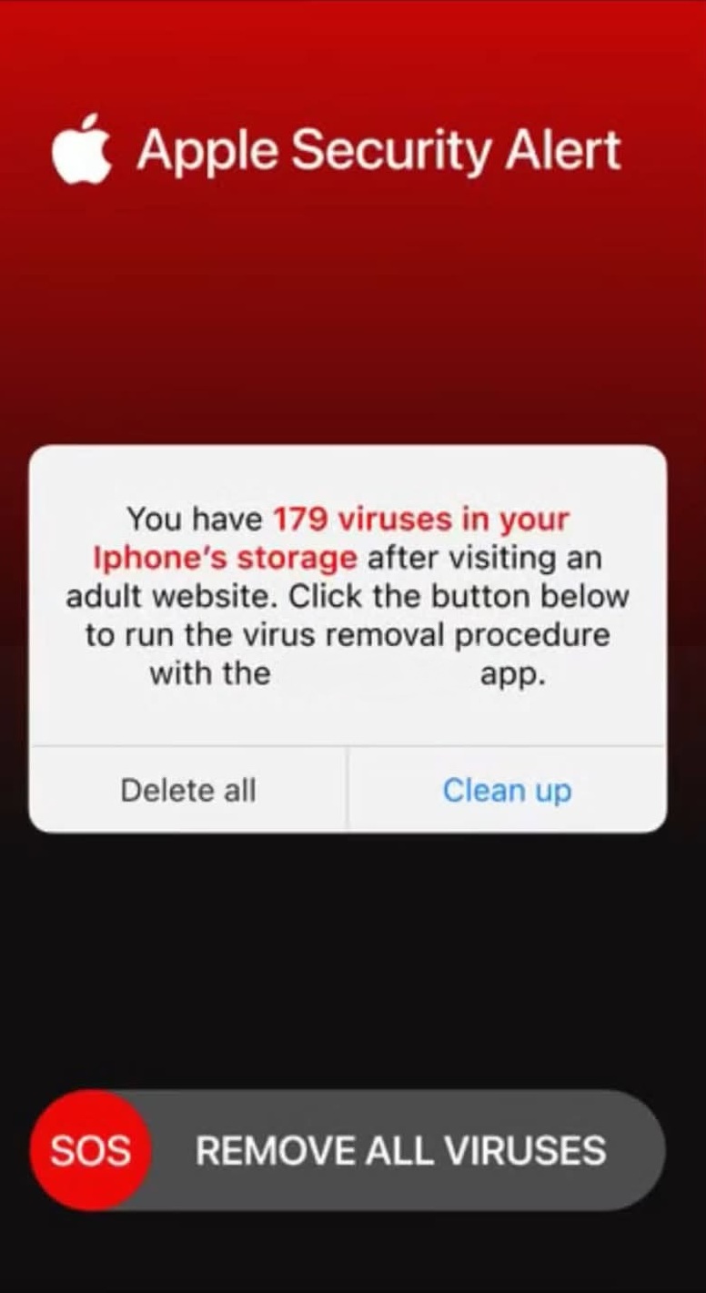 A scam pop-up impersonating Apple