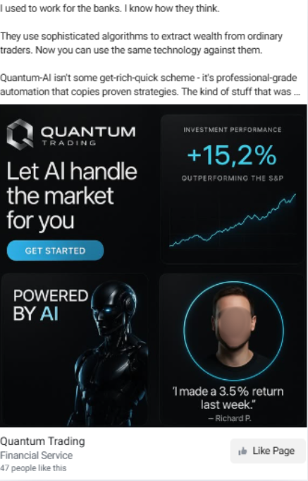 A dodgy advert promoting Quantum AI