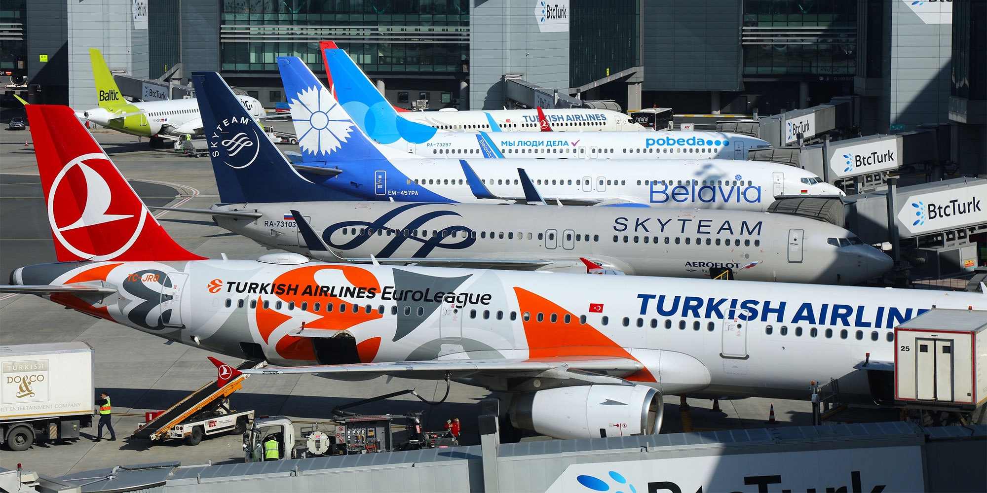 Flights lined up at airport