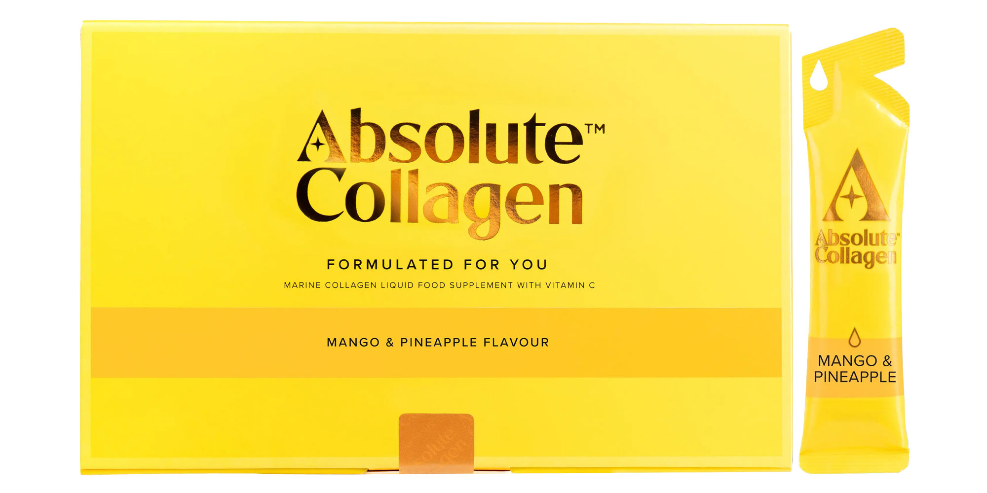 A box of Absolute Collagen and a single sachet. 