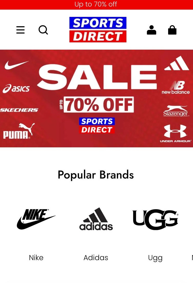 A scam website impersonating Sports Direct