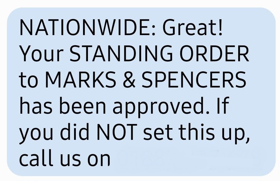 A scam text impersonating Nationwide