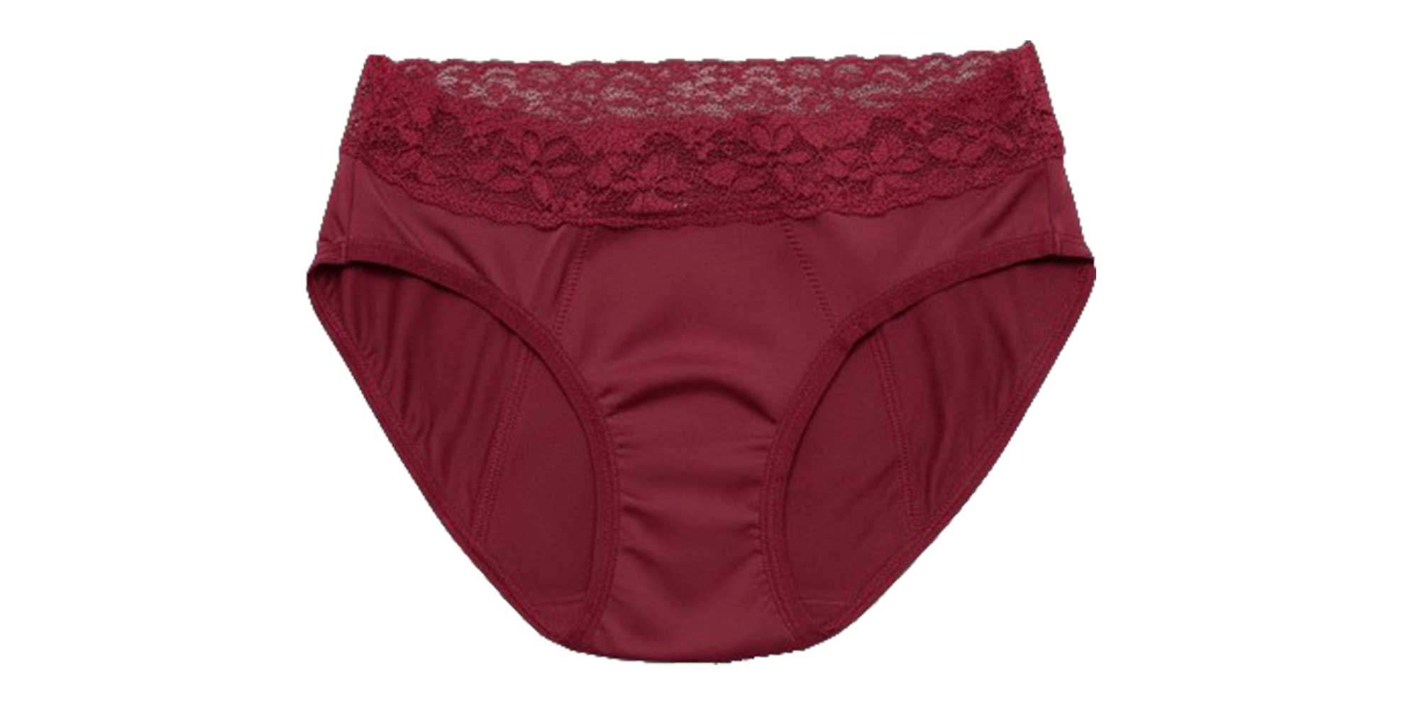Red Cheeky Mid-rise Feeling Pretty Lace Topped Period Pants