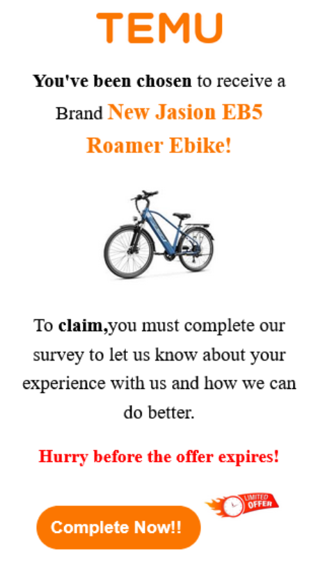 A scam email impersonating Temu