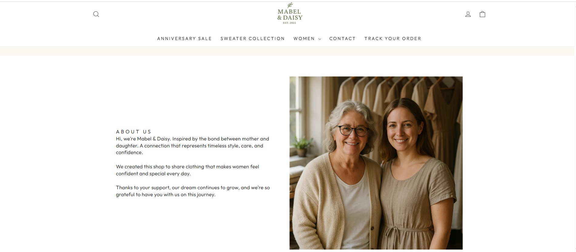 The about us page on Mabel & Daisy
