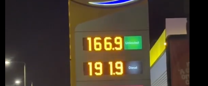 Petrol prices at a northeast London filling station