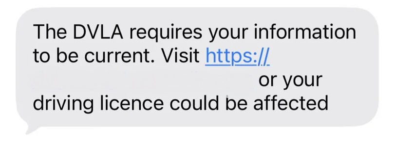 A scam text message impersonating the DVLA