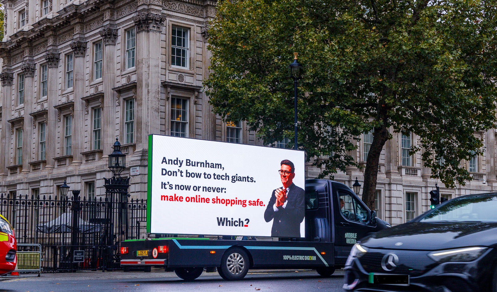 Digivan driving through London calling to make online shopping safe