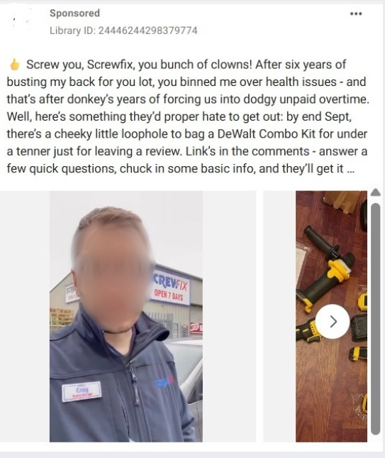 An advert on Facebook and Instagram claiming to offer