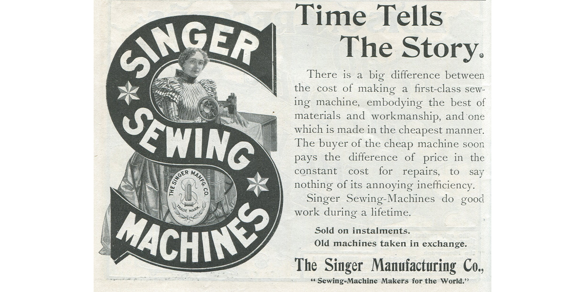 Singer sewing machine advert offering an instalment payment plan.