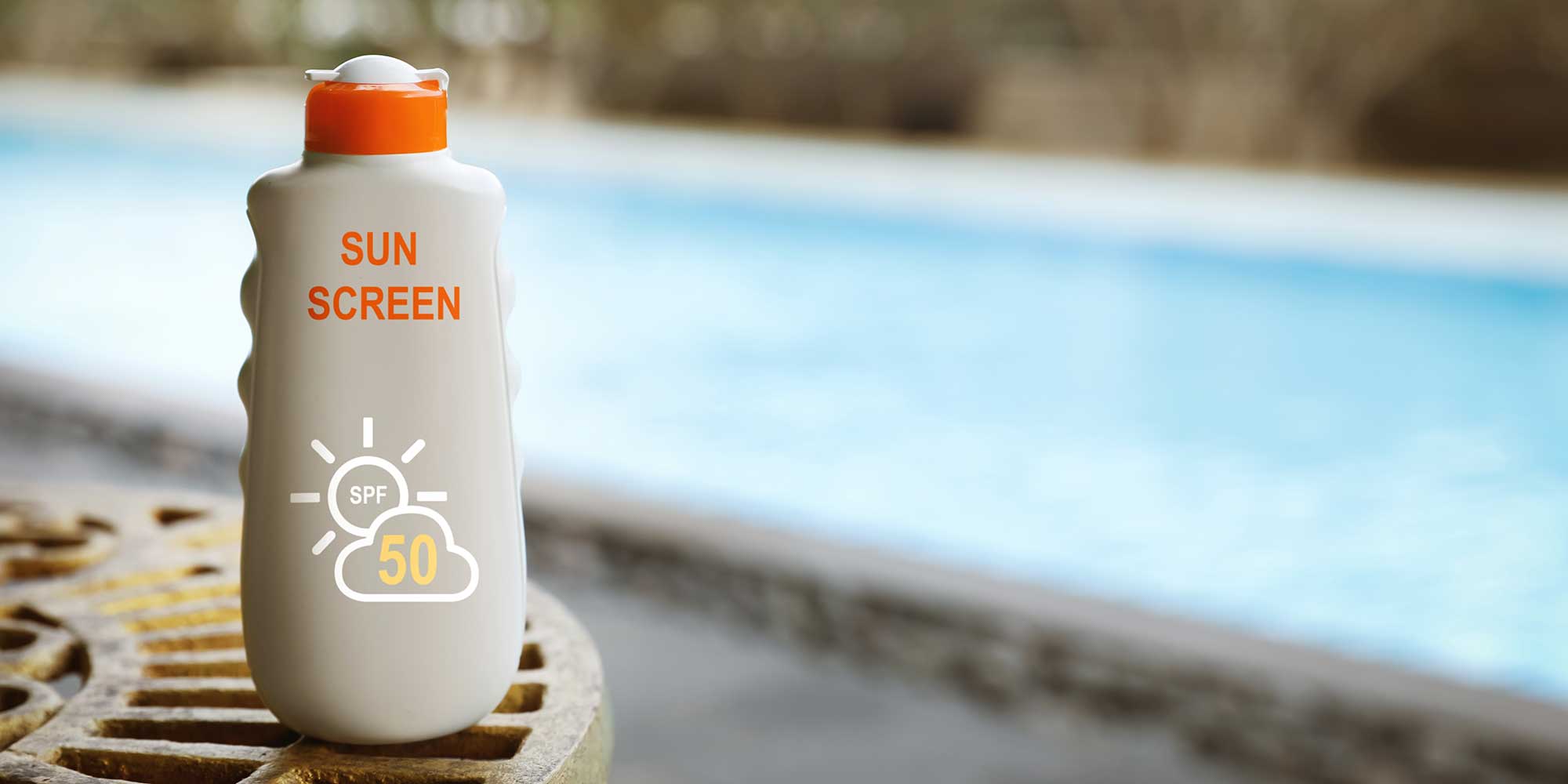 Bottle of SPF50 high factor sun cream