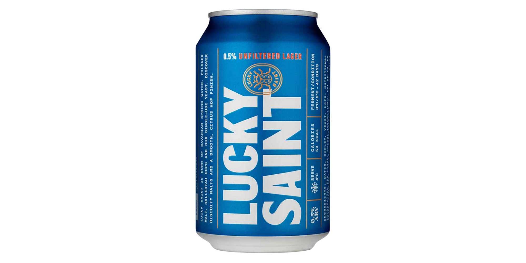 Can of Lucky Saint 0.5% beer