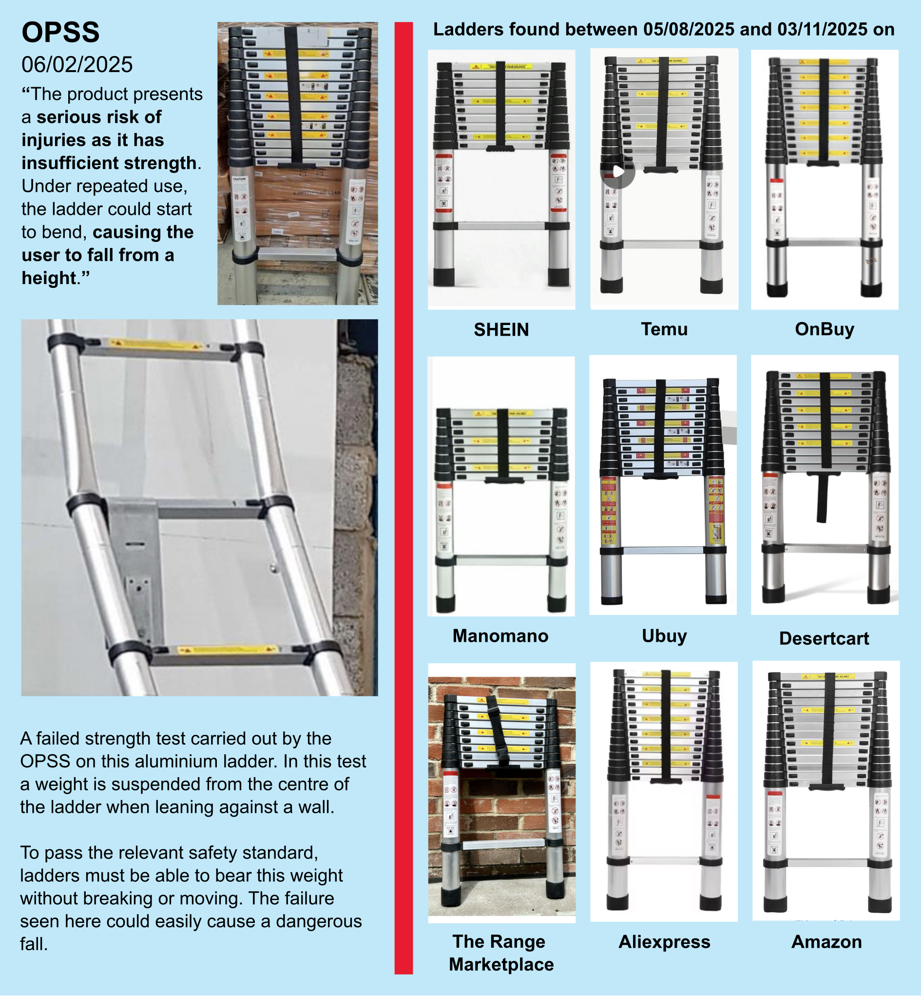 Unsafe ladders on online marketplaces