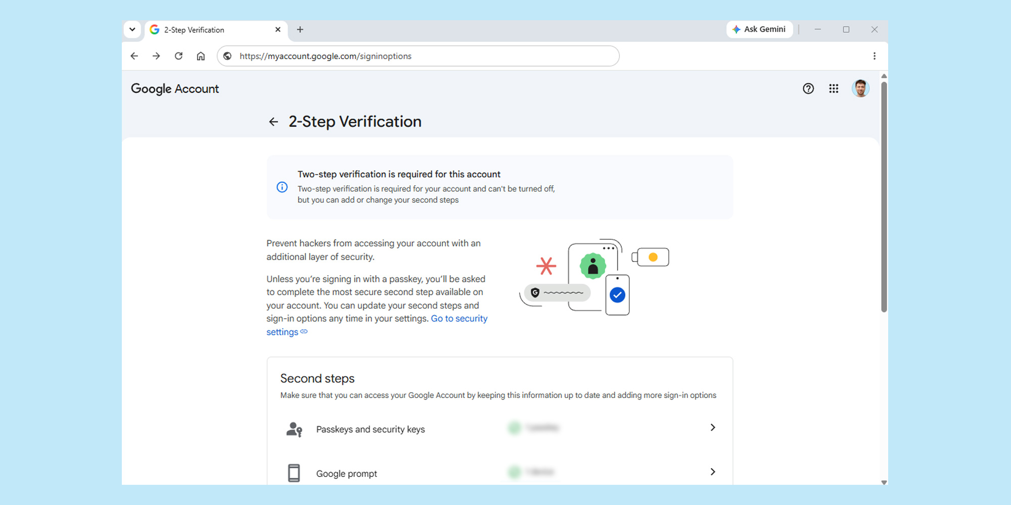 Google 2FA settings