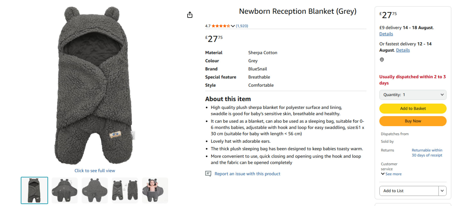 Unsafe baby sleeping bag from Amazon