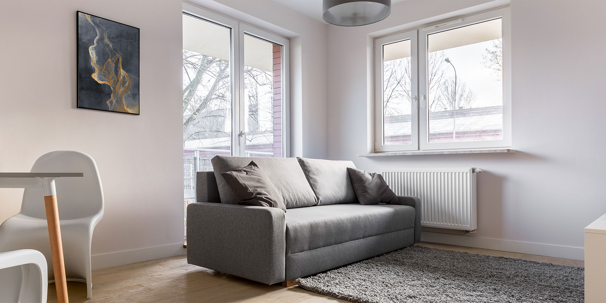 Sofa next to radiator