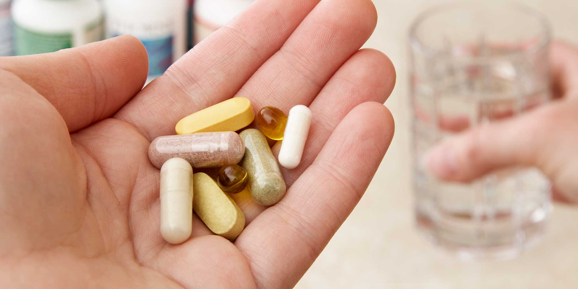 A handful of different types of tablets and pills