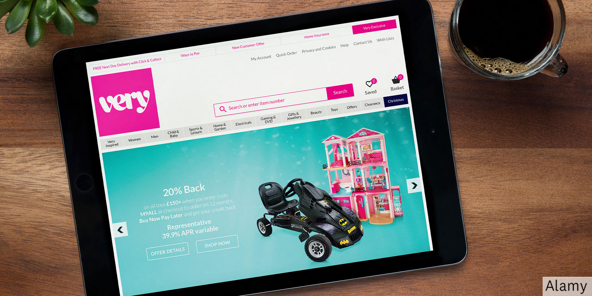 A tablet showing the Very website