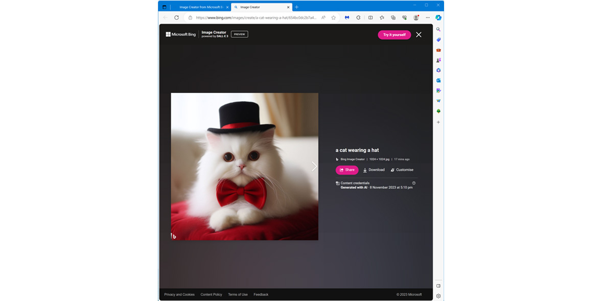 Microsoft Copilot - cat wearing a hat