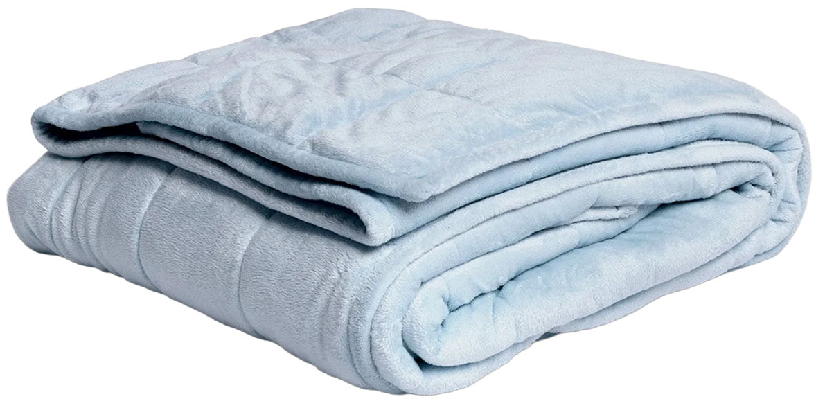 A blue Oodie weighted blanket. 