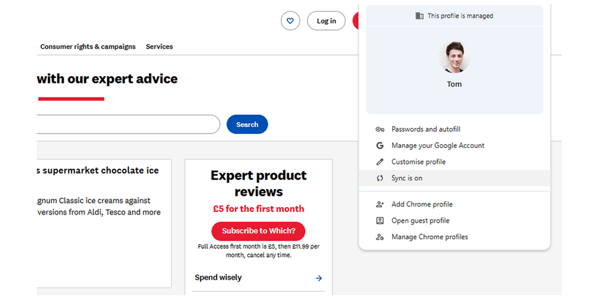 Google Chrome browser settings screen