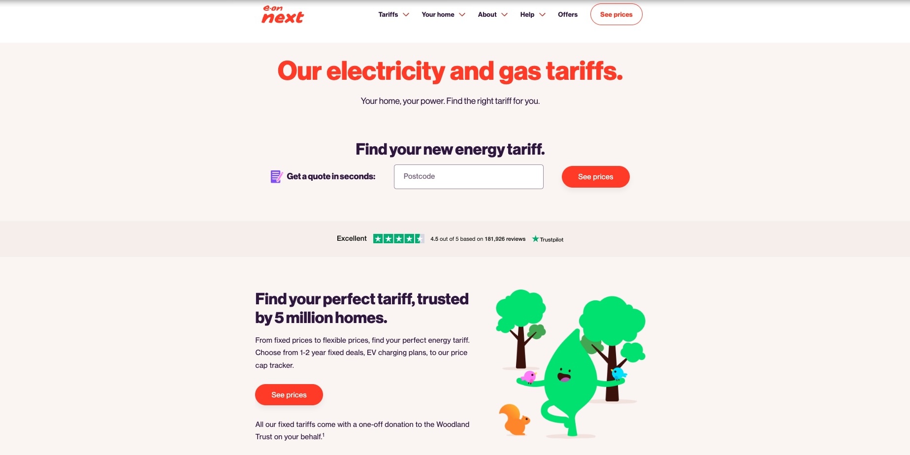E.ON Next tariffs page