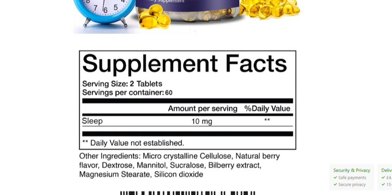 Screenshot of supplement ingredients claiming to contain 10mg sleep