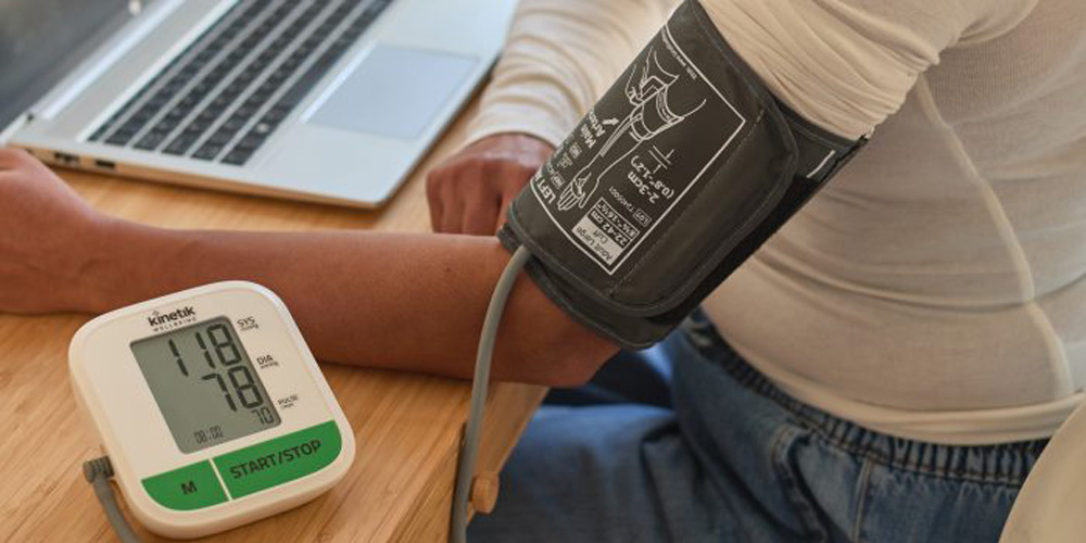 Blood pressure monitor taking a reading