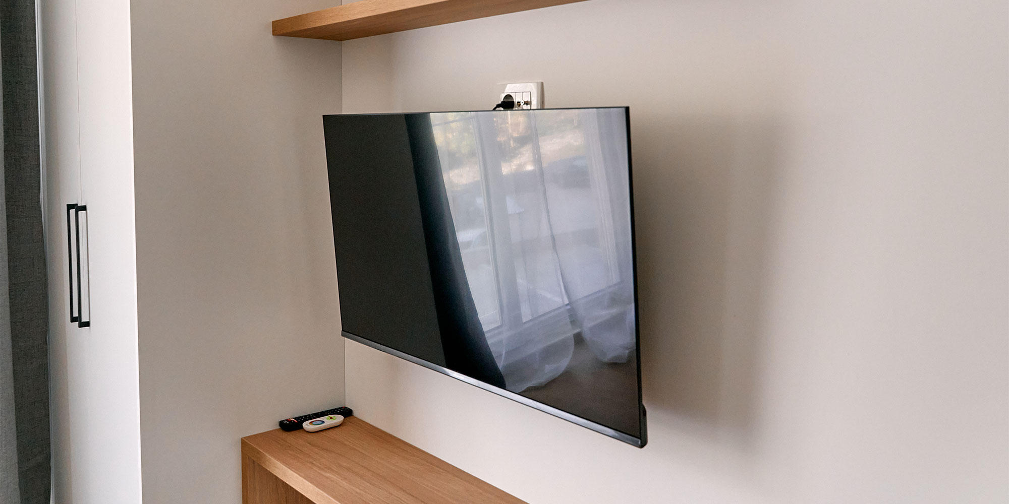 A TV mounted on the wall