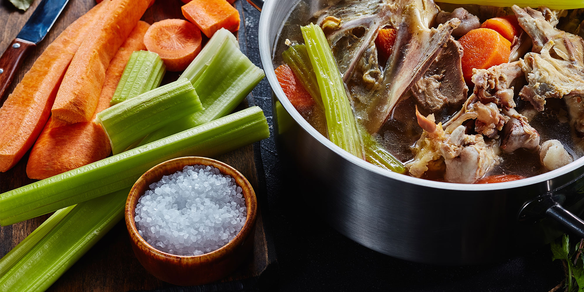 Bone broth with salt and vegetables