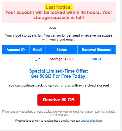 A scam email impersonating iCloud